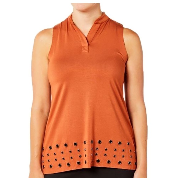 *CLEARANCE* Belyn Key Orange sleeveless golf tank top w/grommet detail Small - Picture 2 of 13
